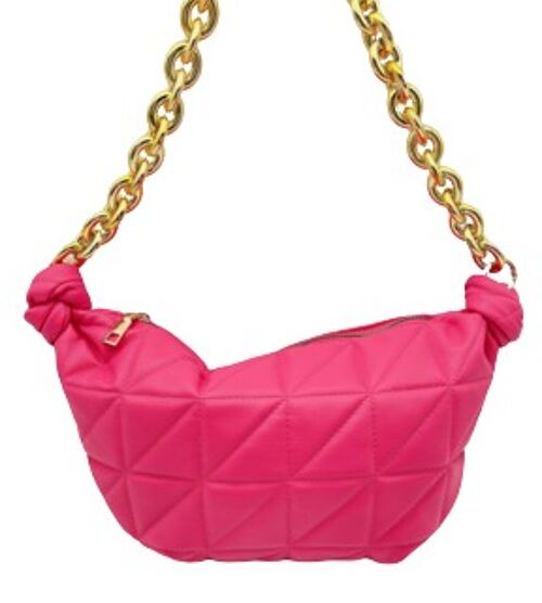 Fuchsia Quilted Slouch Bag with Chunky Chain Strap