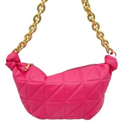 Bolso Slouch acolchado fucsia con correa de cadena gruesa