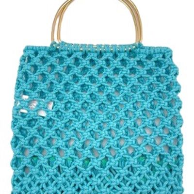 Aqua Crochet Tote with Gold Metal Handles