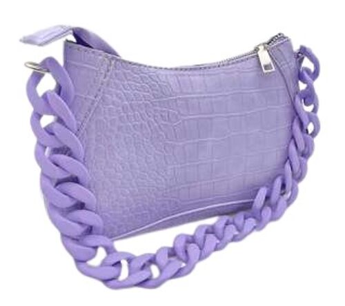 Lilac Croc Shoulder Bag With Chain