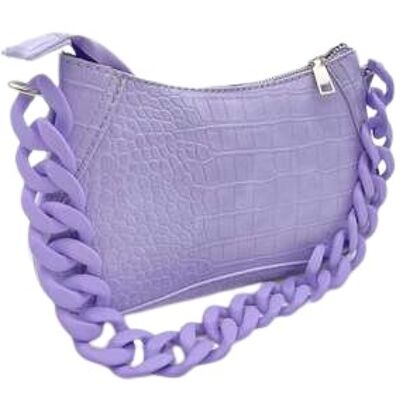 Lilac Croc Shoulder Bag With Chain