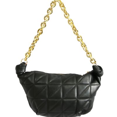 Black Quilted Slouch Bag with Chunky Chain Strap