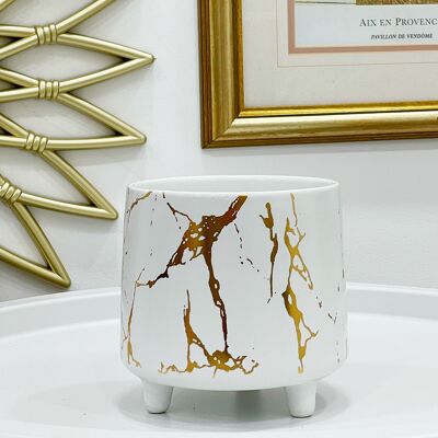 White with Gold Marble Detail Plant Pot