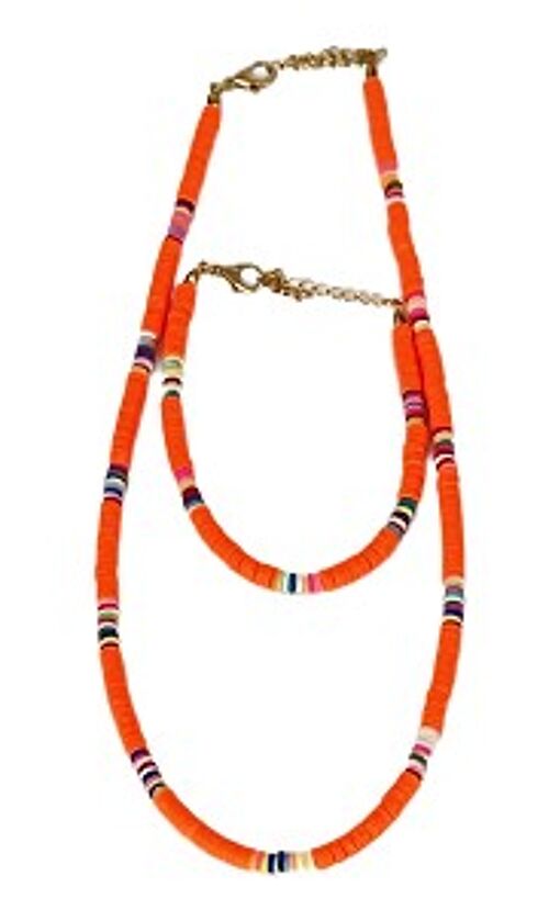 Orange Beaded Necklace And Bracelet Set