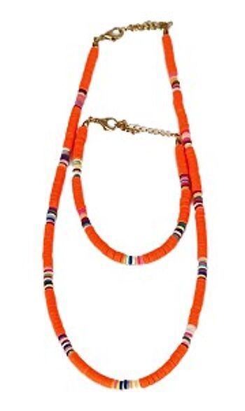 Ensemble collier et bracelet en perles orange 1