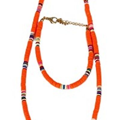 Orange Beaded Necklace And Bracelet Set