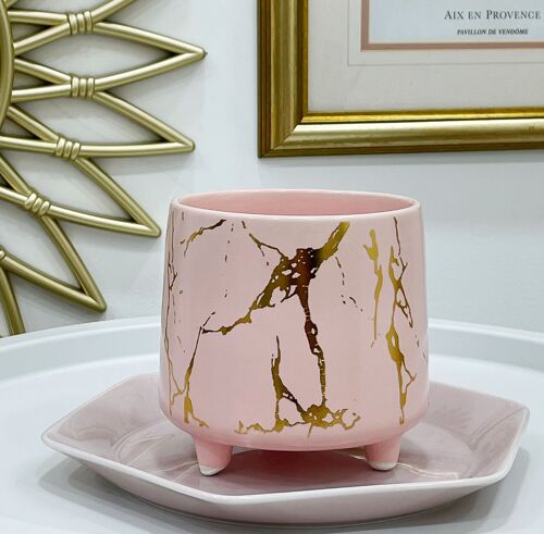Pink with Gold Marble Detail Plant Pot