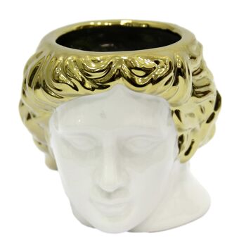 Vase visage romain blanc avec moustache dorée 2