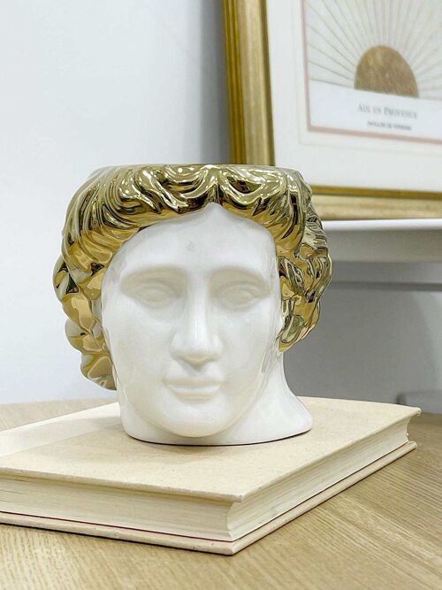 White Roman Face Vase with Gold Hair