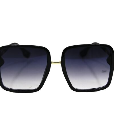 Schwarze Oversize-Sonnenbrille mit goldenen Metallbügeln