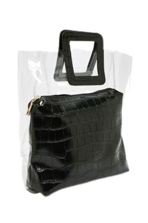 Black Clear Croc Print Bag with Perspex Outer