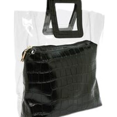 Schwarze, durchsichtige Tasche mit Krokoprägung und Plexiglas-Außenseite