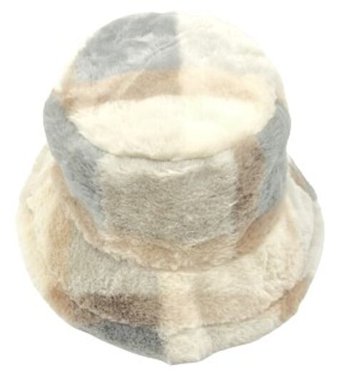 Grey  Colour Block Faux Fur Bucket Hat