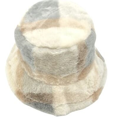 Grey  Colour Block Faux Fur Bucket Hat