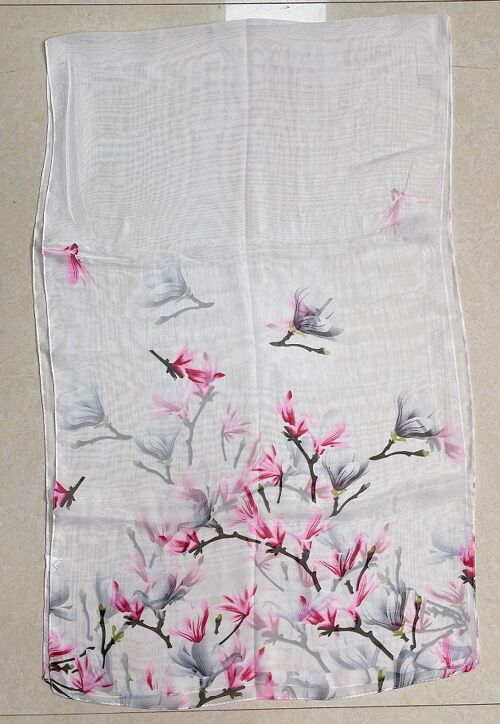 White Lightweight Floral Scarf