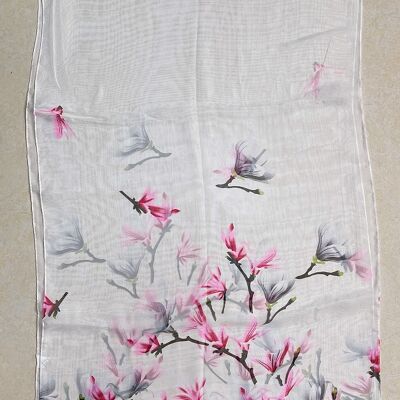 White Lightweight Floral Scarf