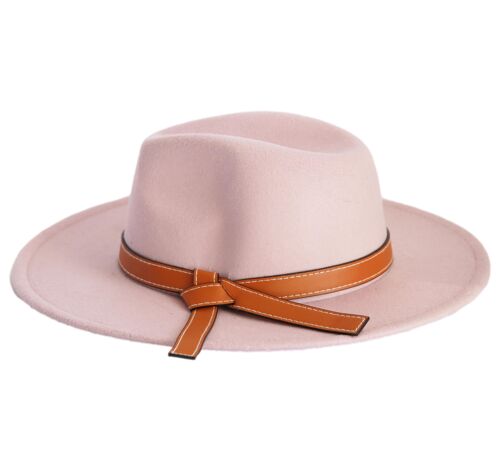 Pink Felt Fedora Hat with PU Band Detail