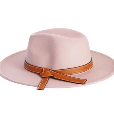 Fedora-Hut aus rosafarbenem Filz mit PU-Band-Detail