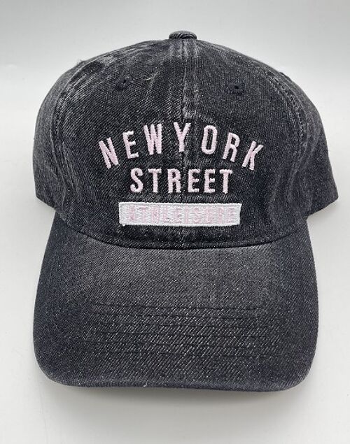 Black Washed Denim Cap wioth New York Street Athleisure Embroidery