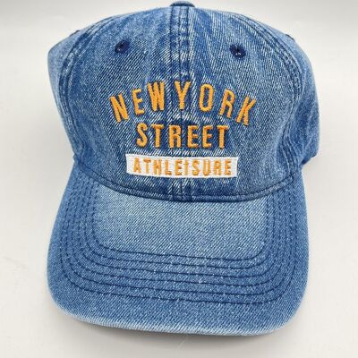 Blue Washed Denim Cap with New York Street Athleisure Embroidery