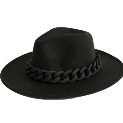 Sombrero Fedora de fieltro negro con cadena en tono negro