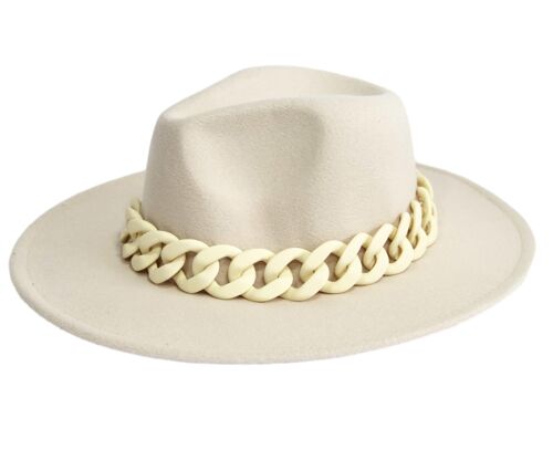 Cream Fedora with matching cream chain band