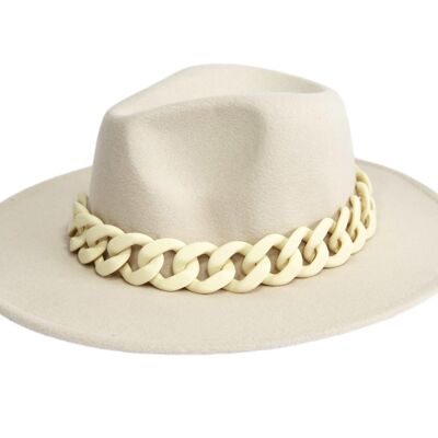 Fedora crème avec bande de chaîne crème assortie