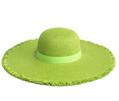 Lime Frayed Edge Straw Floppy Hat Tonal band