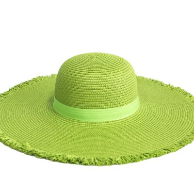 Sombrero flexible de paja con borde deshilachado color lima Banda tonal