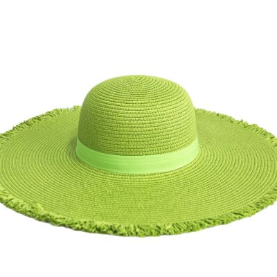 Lime Frayed Edge Straw Floppy Hat Tonal band