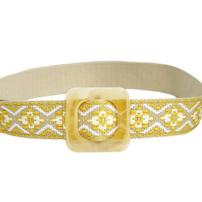 Yellow Aztec Belt with Black Square Buckle