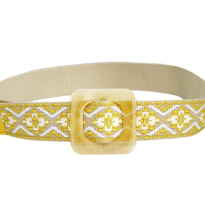 Yellow Aztec Belt with Black Square Buckle