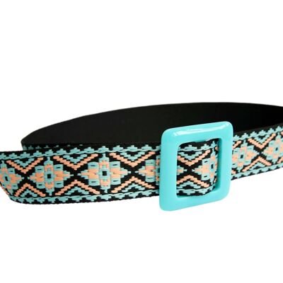 Cinturón Azteca Azul con Hebilla Cuadrada Negra
