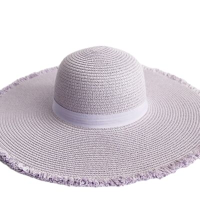 Cappello floscio in paglia lilla con bordo sfrangiato