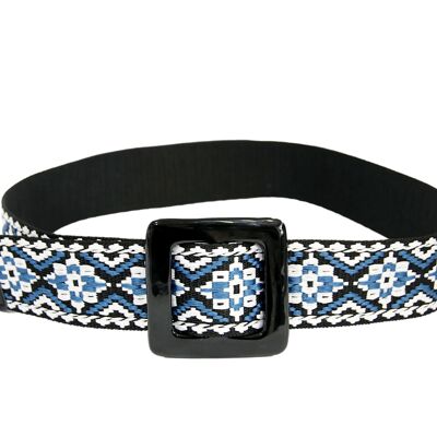 Black Aztec Belt with Black Square Buckle