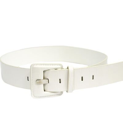 White Croc Wide Buckle Belt