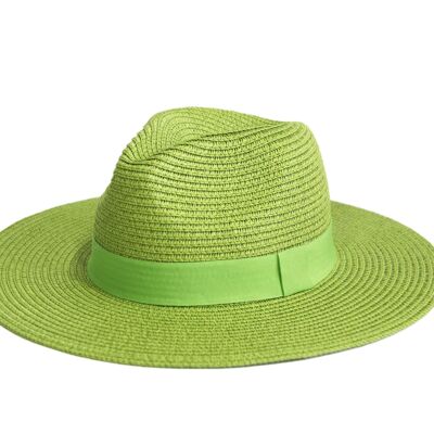 Sombrero Fedora de paja color lima con banda de poliéster tonal