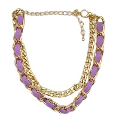 Lilac and Gold, Faux Leather and Chain Layered Anklet