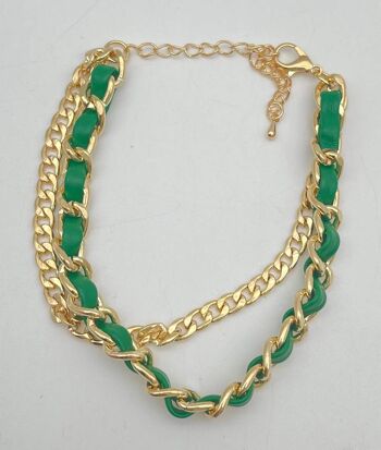 Lilas et or, bracelet de cheville superposé en similicuir et chaîne 2