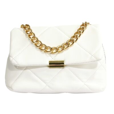 White  Quilted Bag with Gold Chain