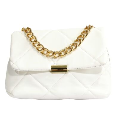 White  Quilted Bag with Gold Chain