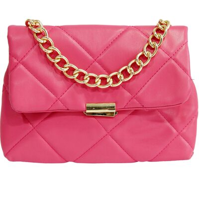 Fuchsia Quilted Bag with Gold Chain