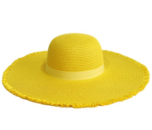 Yellow Frayed Edge Straw Floppy Hat