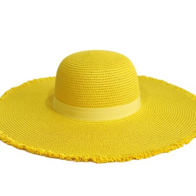 Yellow Frayed Edge Straw Floppy Hat
