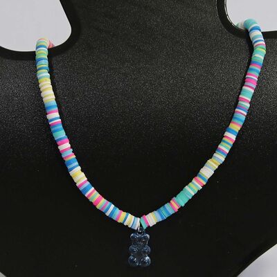 Blue Beaded Teddy Bear Necklace