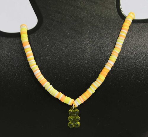 Lemon Beaded Teddy Bear Necklace