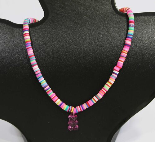 Fuchsia Beaded Teddy Bear Necklace