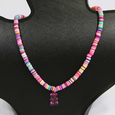 Fuchsia Beaded Teddy Bear Necklace