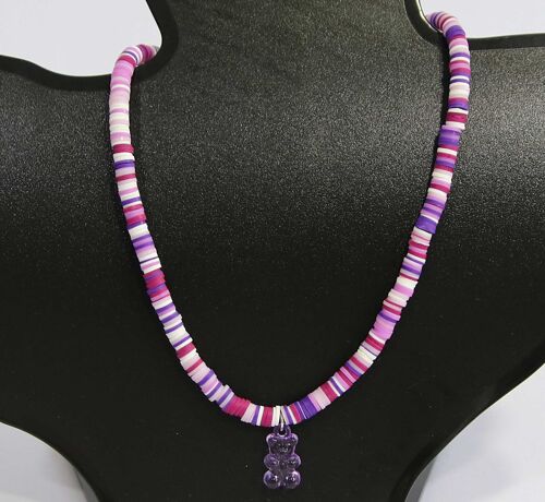 Lilac Beaded Teddy Bear Necklace