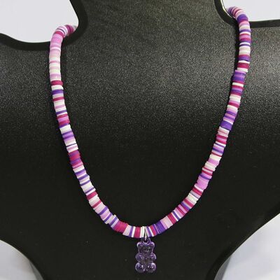 Lilac Beaded Teddy Bear Necklace